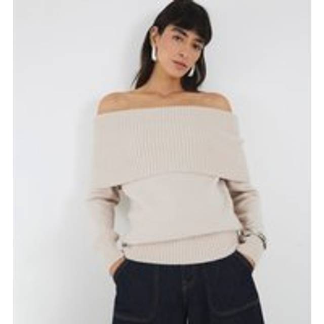 River Island Womens Cream Knitted Bardot Jumper - XS