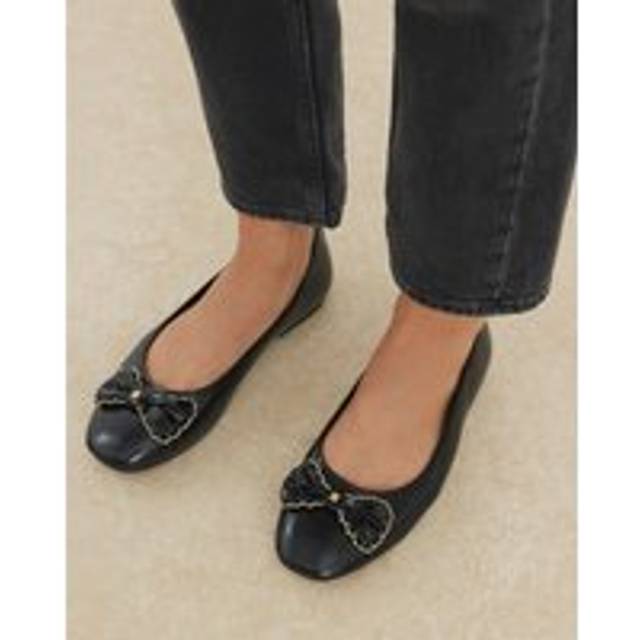 River Island Womens Black Chain Bow Ballet Pumps - 7