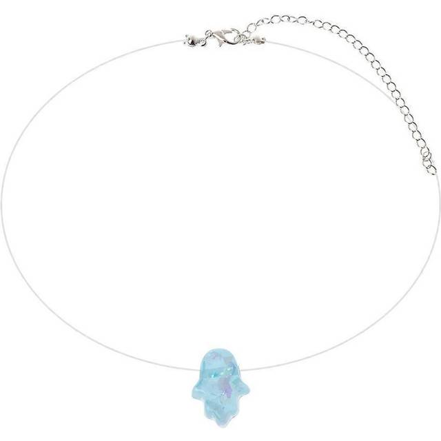 (white, One size) Fishing Line Choker Invisible Hamsa Hand Opals Pendant Necklace Gift for Women
