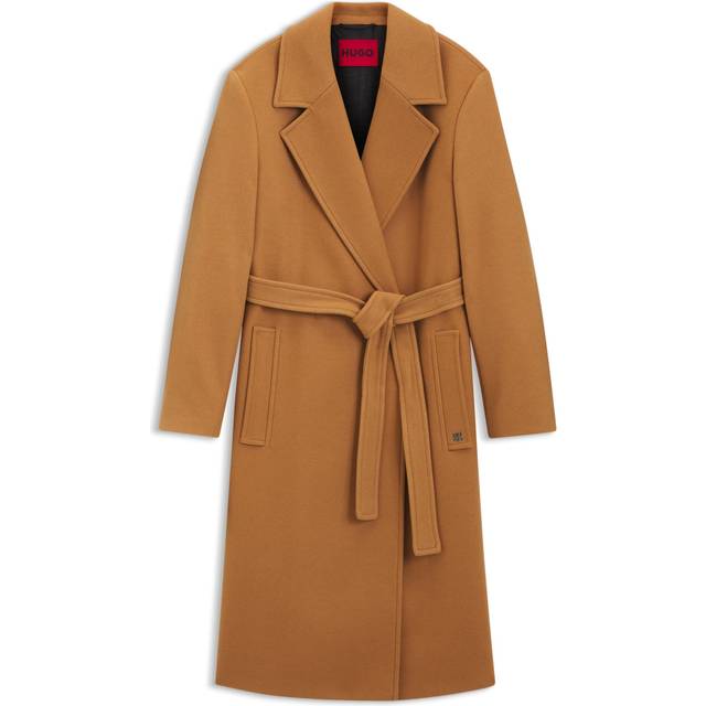 Regular-fit coat with tie-up belt - Light Brown