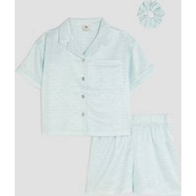 River Island Girls Blue Ri Monogram Satin Pyjamas Set - 11-12 Yrs