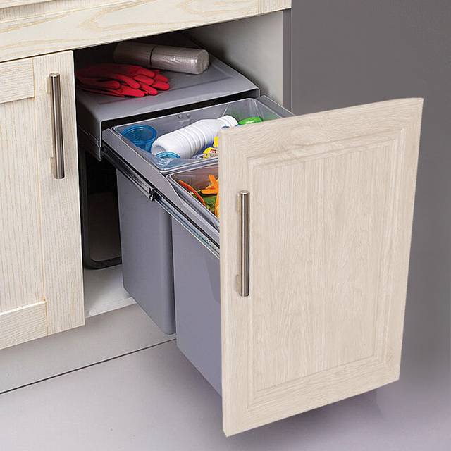 TEMU Efficient 40l Pull-out Kitchen Bin - Dual 20l Cabinet Integrated - For Standard 400mm Cabinets - Recycling Organization, Space-saving Design