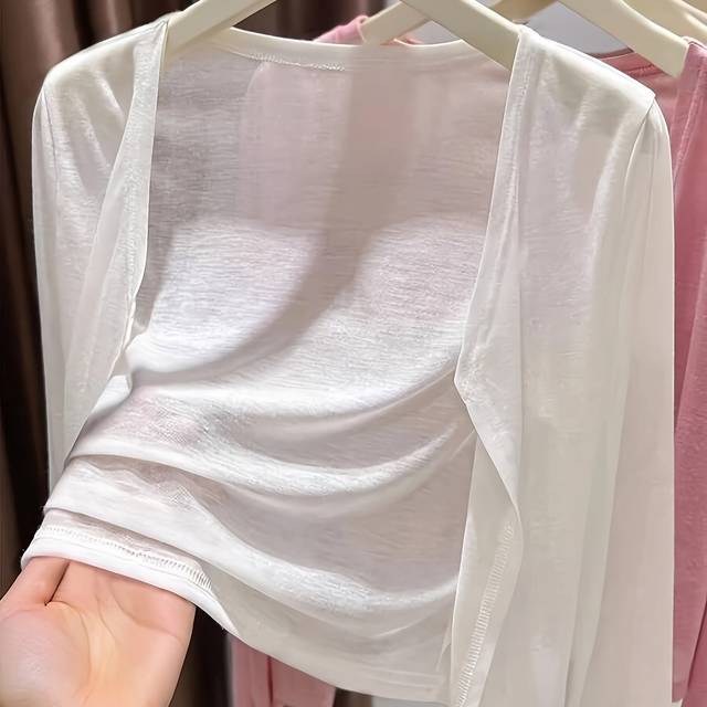 TEMU Women's Lightweight Casual Cardigan - Semi-sheer Round Neck Open Front Sweater Jacket, Solid Color Spring Summer Fall Layering Essential, Machine Washable Cozy , Casual Wear, , Elegant Appearance