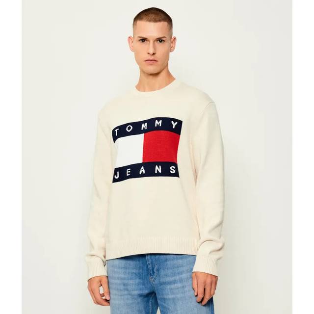 Tommy Jeans Melange Flag Regular Fit Sweater Beige L Men