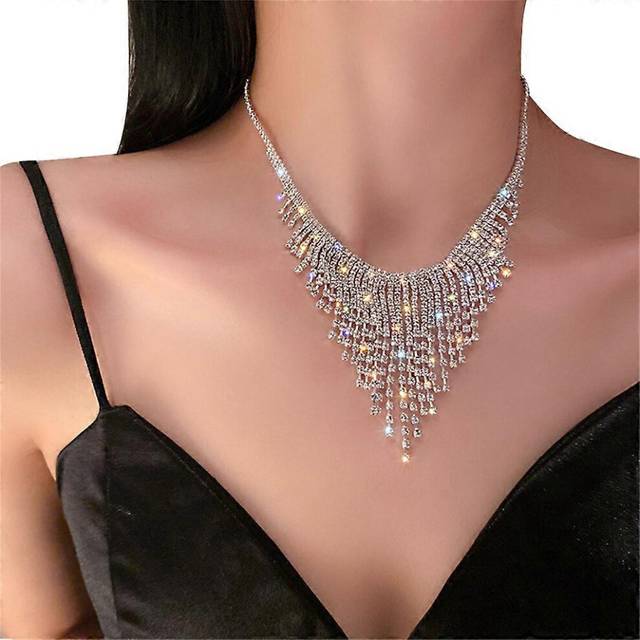 (E, One size) Pearl Choker Women Crystal Choker Clavicle Chain Rhinestone Choker Necklace