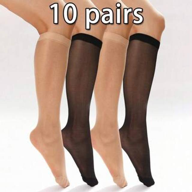 SHEIN 10pcs Women&#39;s Sheer Knee High Socks, Black & Beige Semi-Transparent Stockings, Fashion Versatile For Students, JK Lolita Style, Daily, Home, And Party