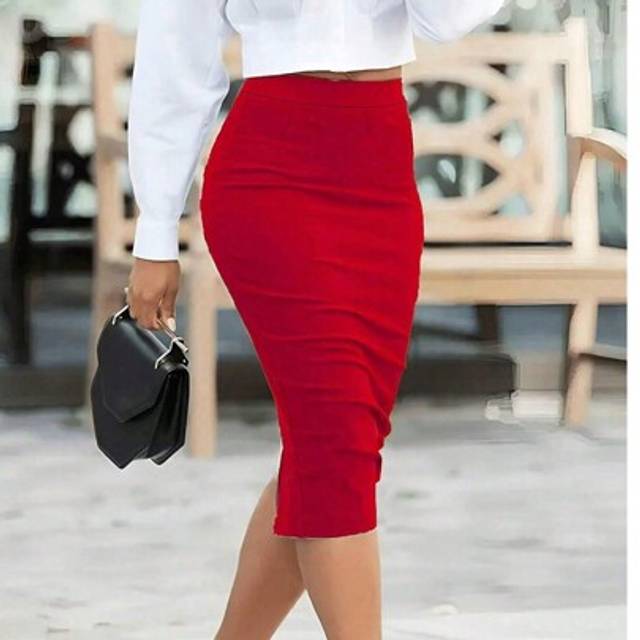 SHEIN Gem Rose Solid High Waisted Pencil Skirt
