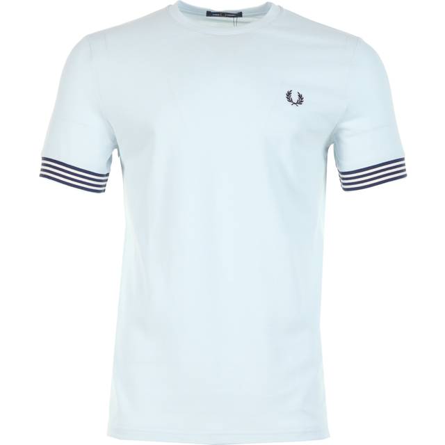Men's FRED PERRY STRIPED CUFF T-SHIRT LIGHT ICE - Blue - Size: 38