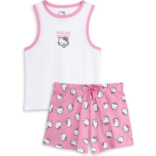(Small) Hello Kitty Vest and Shorts Pyjama Set (Womens Pink)