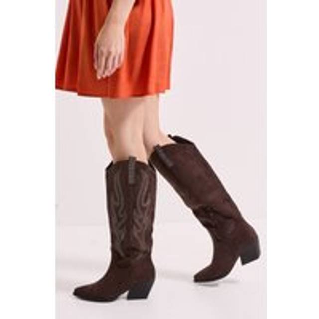 Womens Remi Faux Suede Knee High Western Cowboy Boots - Chocolate - 7