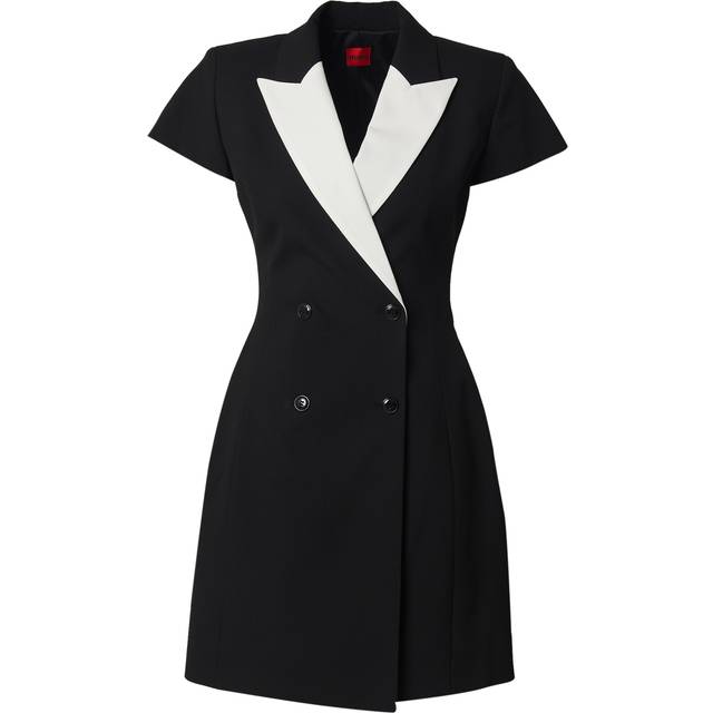Blazer-style dress with contrast lapels - White / Black