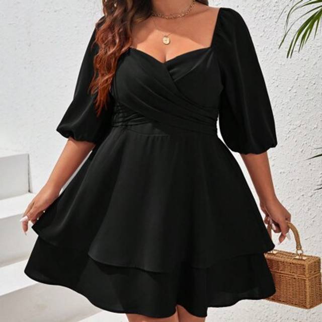 SHEIN Plus Size Women&#39;s Sweetheart Neckline Dress,Beach Dress Sundress,Holiday Outfits Boho