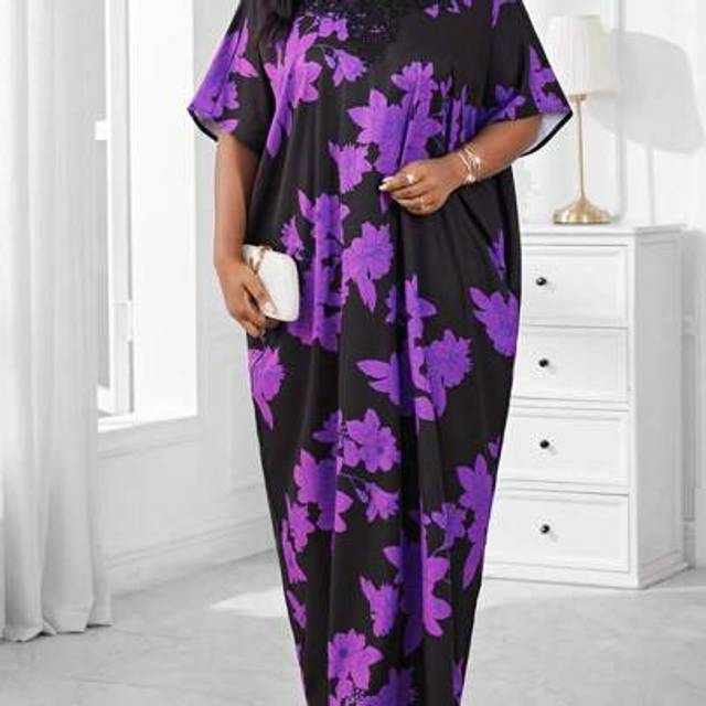 SHEIN Spring And Summer Elegant Commuting Office Boho Casual Casual Outing Colorful Woven Notched Ball Gown One Piece Sleeve Appliques Tunic Dress Kaftan Dr
