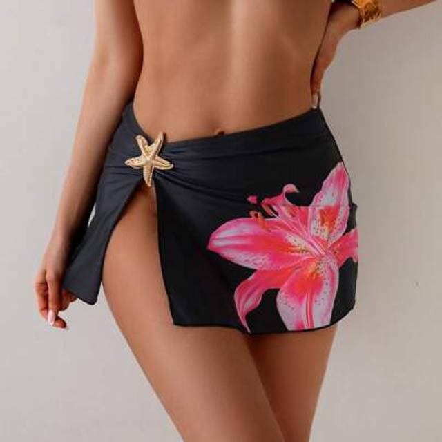 SHEIN 1pc Women&#39;s Stylish Sexy Side Starfish Decor Printed Slit Cover-Up, Perfect For Beach Vacation For Summer