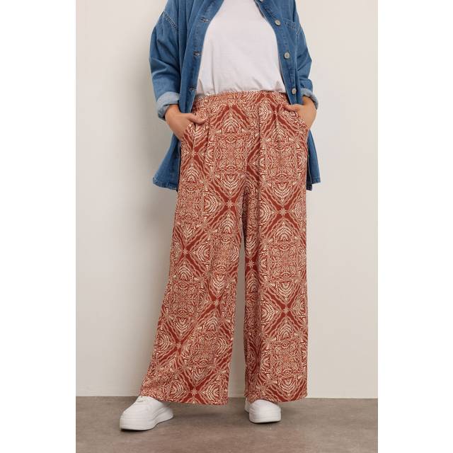 Yours Plus Size Rust Brown Paisley Crinkle Wide Leg Trousers Size 26-28