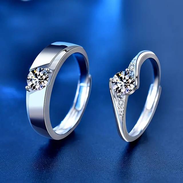 TEMU 2pcs 925 Sterling Silver 0.5ct Moissanite Couple Rings, Engagement & Wedding Proposal, Valentine's & Anniversary Gift, Romantic Fashion Rings