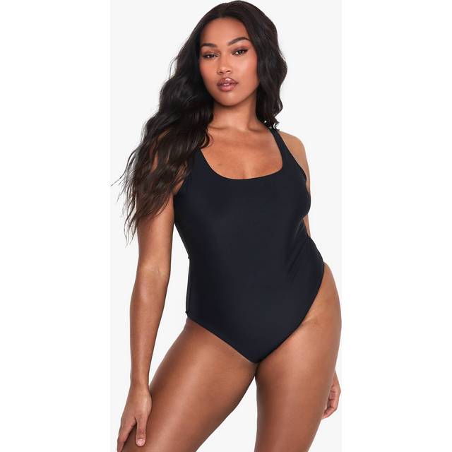 Boohoo Plus Swimwear Essentials Square Neck Tummy Control Swimsuit In Black - black - 22