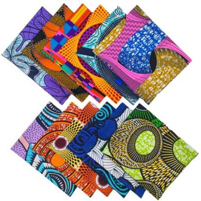 SHEIN 12pcs 44x55cm African Ankara Style Batik Fabric, Handmade DIY Patchwork, Double-Sided Printed Polyester Material, Vibrant Colors, Home Decor Craft Sup