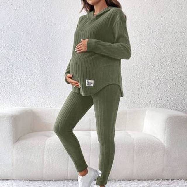 SHEIN 2pcs Maternity Casual Solid Color Hoodie And Pants Set, Autumn