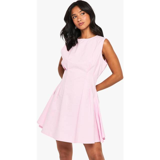 Womens Petite Cotton Poplin Seam Detail Shift Dress - Pink - 16