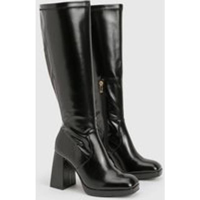 Womens Wide Fit Platform Block Heel Knee High Boots - Black - 8, Black