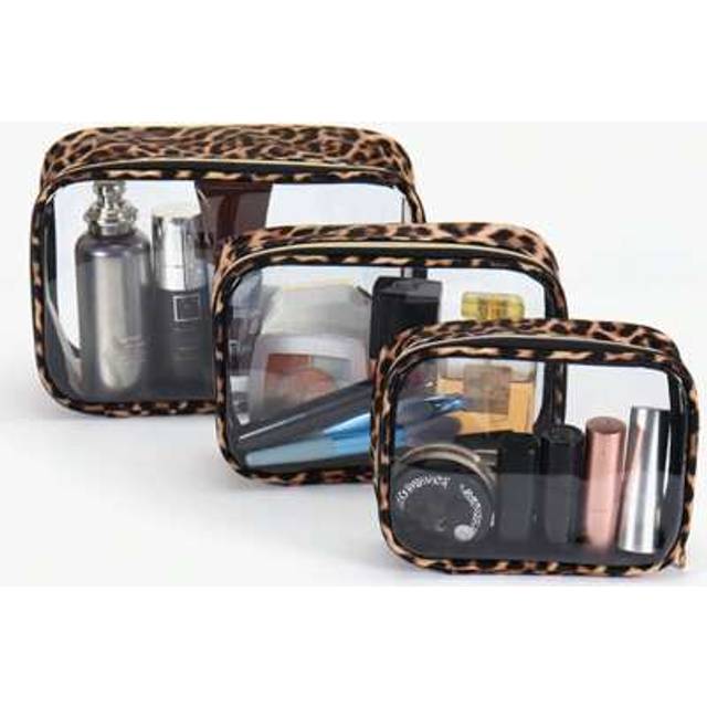 SHEIN 1pc/3pcs Leopard Print Transparent Makeup Bag, Durable TPU Makeup Bag, TSA Compliant Travel Toiletry Bag, Makeup Bag Large Capacity Waterproof Travel