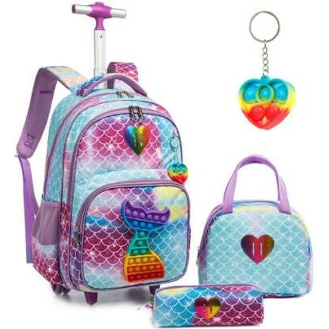 SHEIN 3PCS Cute Love Rolling Backpak For Girls Backpack For Primary School Backpack With Lunch Bag And Pen Bag The Best Gift For Girls Back To School