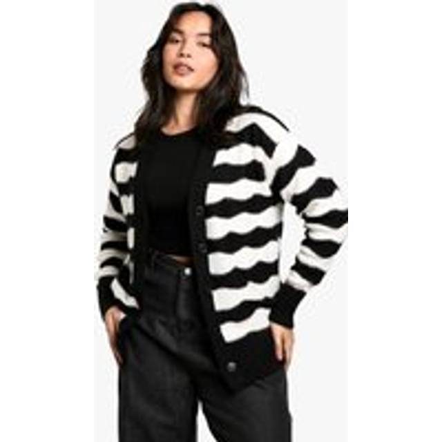 Womens Plus Stripe Oversized Knitted Cardigan - Black - 22, Black