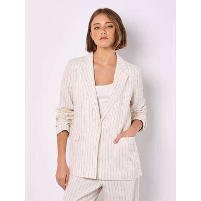 Apricot Pinstripe Linen Blend Blazer In Cream - 14