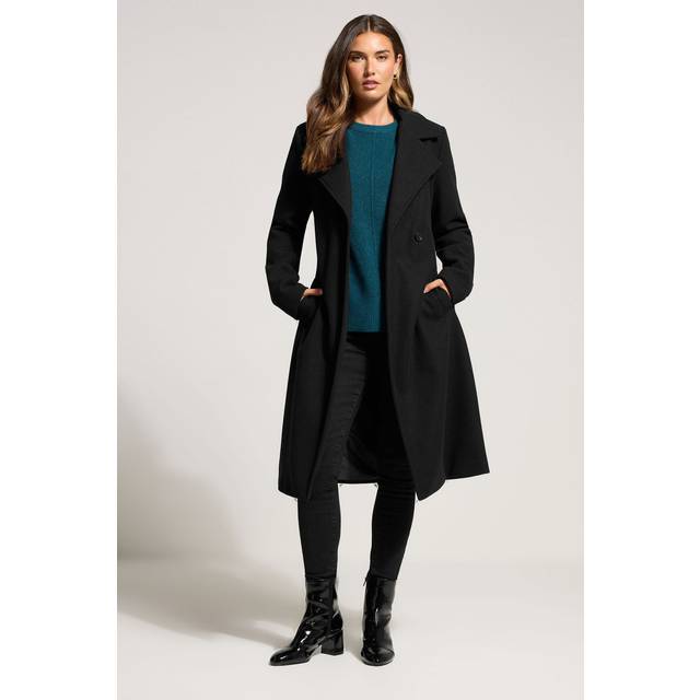 Lts Tall Black Formal Wrap Belted Midi Coat 8 Lts | Tall Women's Longline Coats