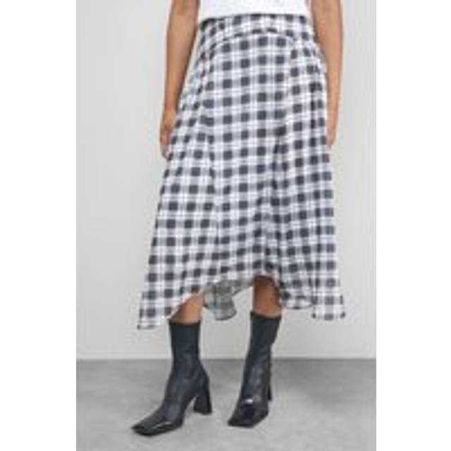 Warehouse Tony Check Chiffon Asymmetric Midi Skirt In Black - black - 10