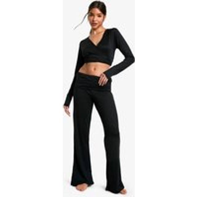 Womens Loungewear Soft Touch Foldover Wide Leg Trousers - Black - 8, Black