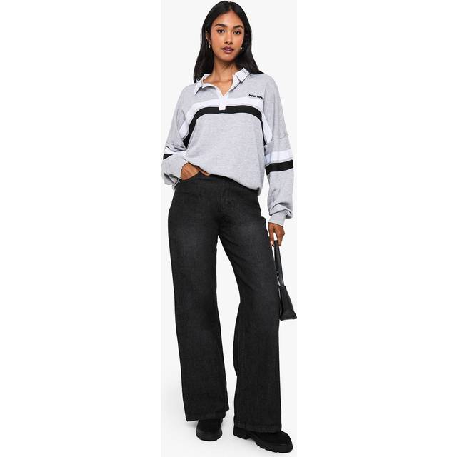 boohoo Women's Basic High Waist Super Wide Leg Jean in Washed Black | Size: 8/32L
