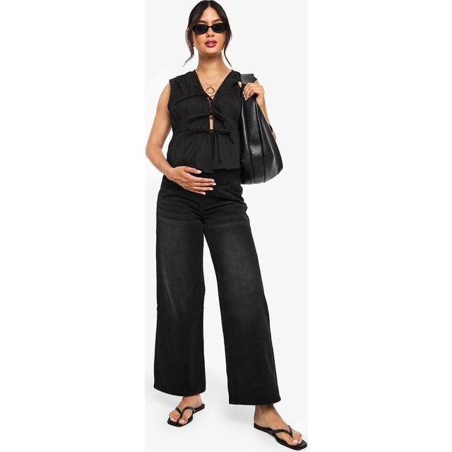 Womens Maternity Over The Bump Wide Leg Jeans - Black - 16, Black