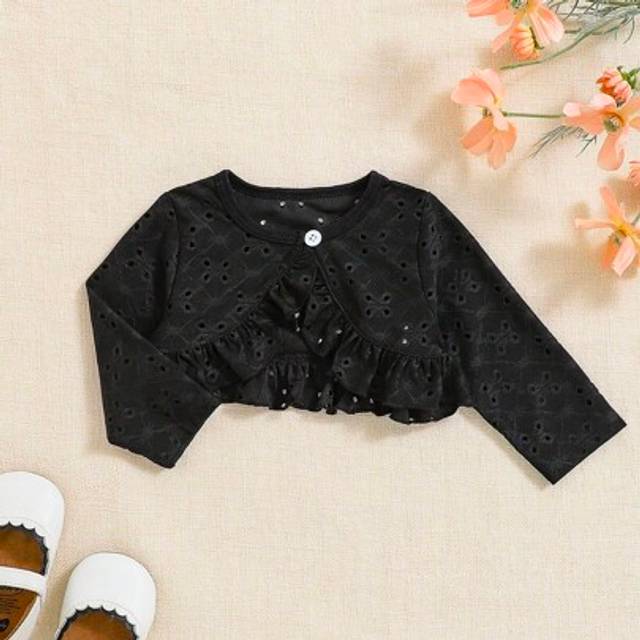 SHEIN Baby Girl&#39;s Hollow Out Laser Cut Floral Elegant Lovely Basic Casual Open Cardigan Jacket, Suitable For Spring/Summer