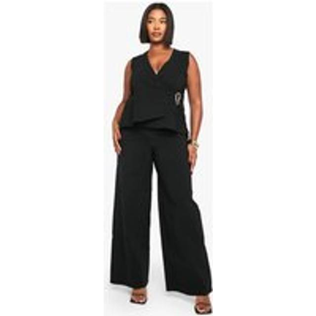 boohoo Women's Plus Gold Detail Waistcoat & Wide Leg Trouser in Black | Size: 18