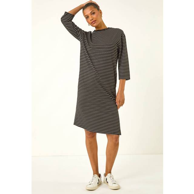 Stripe Jersey Stretch T-Shirt Dress - Black - 10