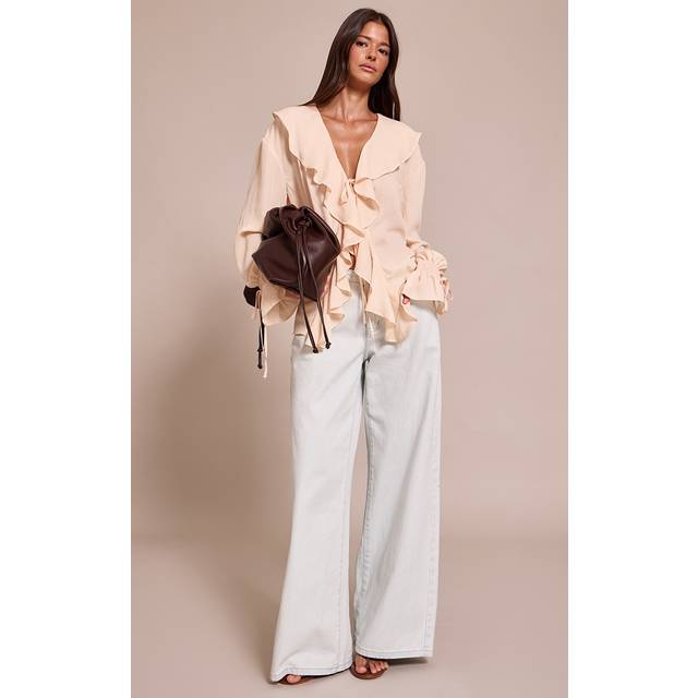Butter Cream Chiffon Ruffle Tie Front Blouse, Butter Cream.. - 16