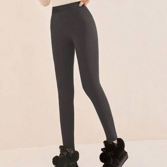 SHEIN Women Solid Color Thermal Lined Casual Leggings, Autumn/Winter