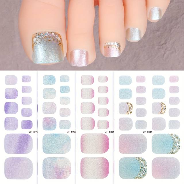 TEMU 88pcs Nail Polish Strips Toenail Stickers, Summer 3d Shiny Metallic Mirror Gradient -adhesive Nail Full Wraps, Nail Art Supplies For Women Diy Nail Stickers