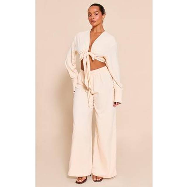 Shape Butter Cream Hammered Satin Elasticated Waist Wide Leg Trousers, Butter Cream.. - 10