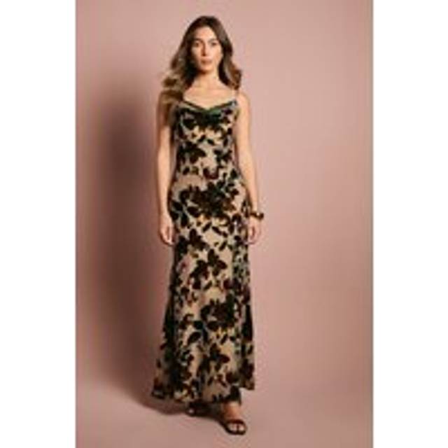 Sleeveless Strappy Devour Slip Dress With Lace Insert - Mocha - 10
