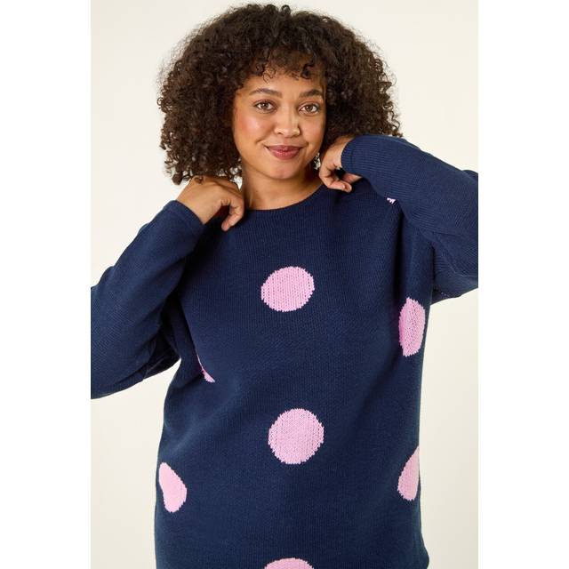 Roman Curve Large Spot Knit Jumper In Navy - 20