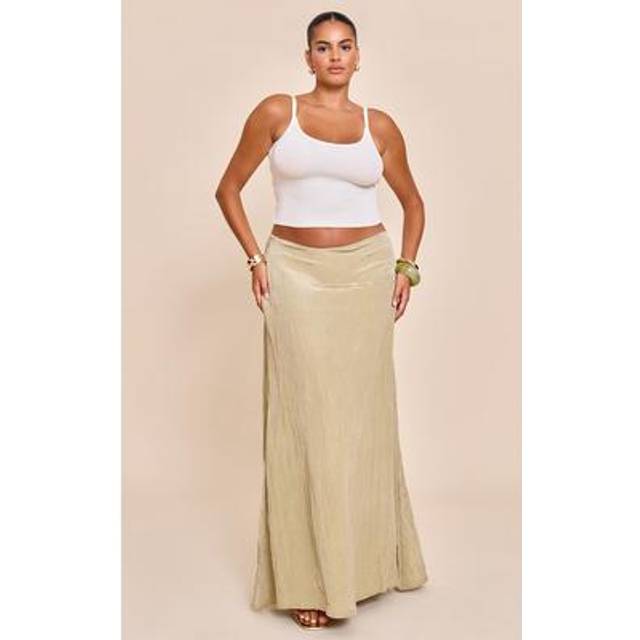 Plus Sage Khaki Textured Woven Floaty Maxi Skirt, Sage Khaki - 28