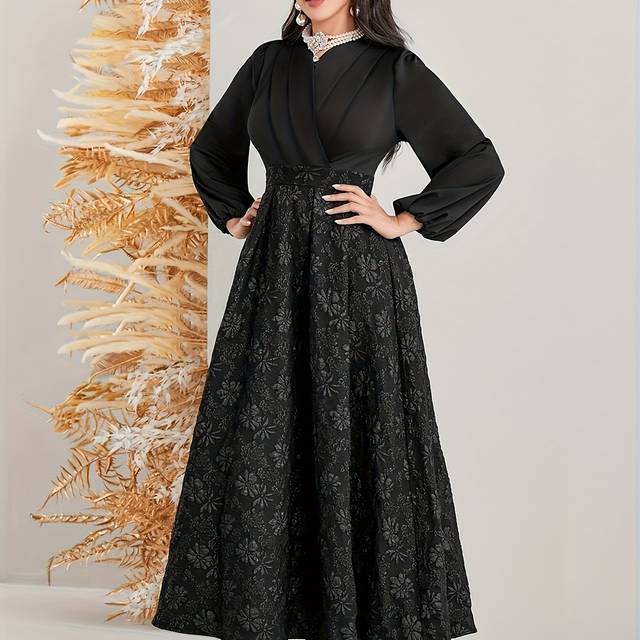 TEMU Women's Elegant Black Formal & Everyday Long Dress - Flared Hem, Machine Washable, For Parties, Office, Casual Outfits - Women's Clothing, Elegant Evening Dresses, Office Wear, Design
