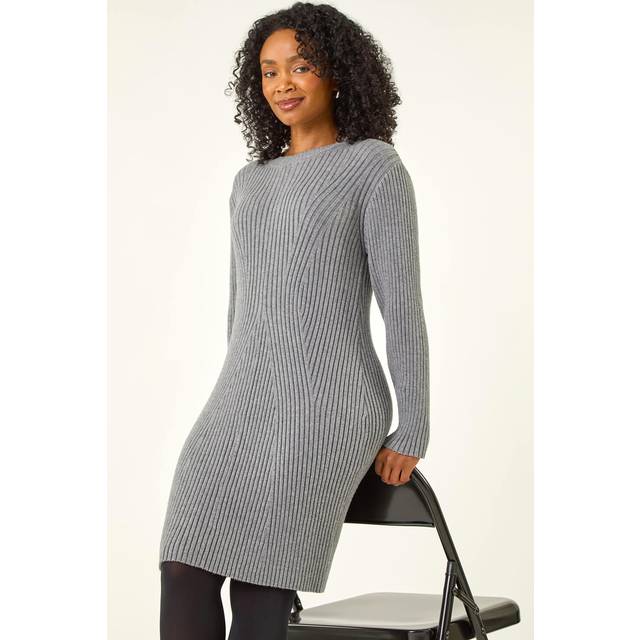 Ribbed Knitted Dress - Grey - 16