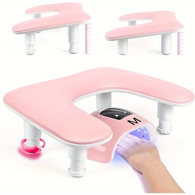 TEMU Adjustable U-shaped Nail Arm Rest Stand, Ergonomic Slope Angle, Microfiber, Pink Manicure Hand Rest Pillow For Acrylic Nail Art, Unscented Tools & Accessories For Nail Tech