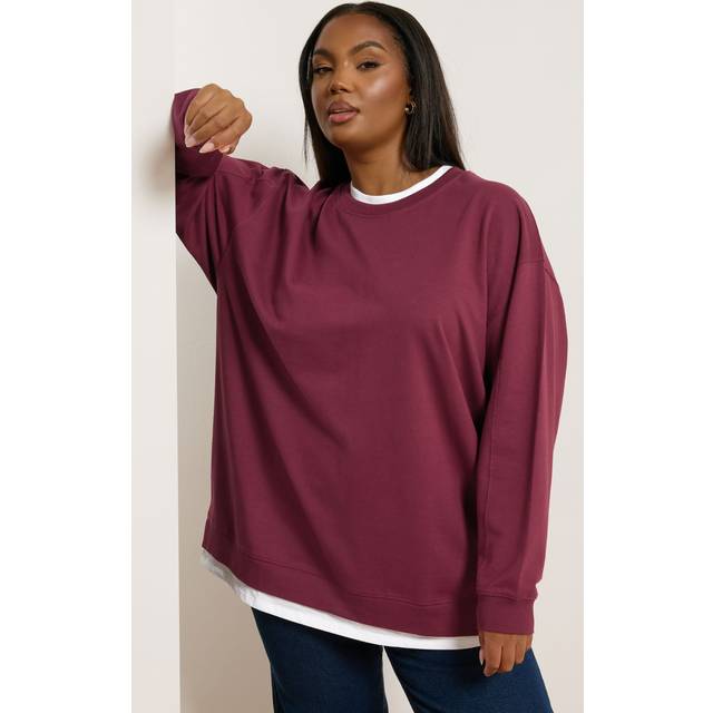 Yours Curve Burgundy Red 2In1 Sweatshirt, Women's Curve & Plus Size, Yours - 16