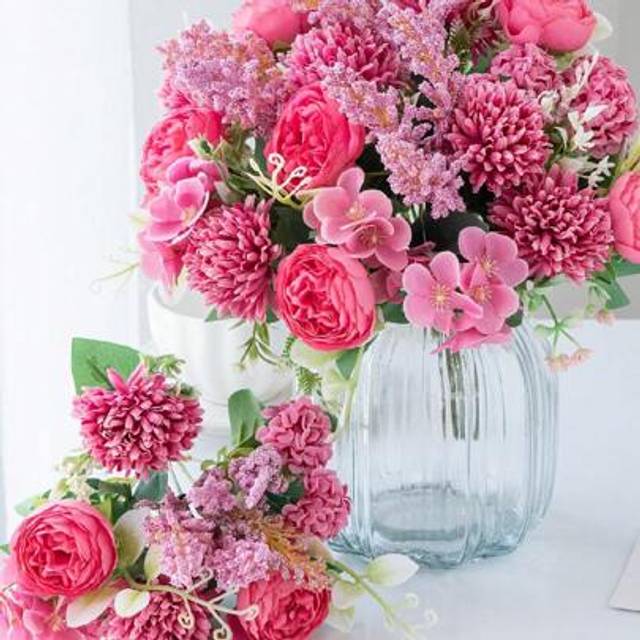 SHEIN 1pc/3pcs Artificial Rose Ball Peony Mixed Flower Bouquet, Wedding Bride Holding Flowers, DIY Wreath Material, Birthday Party Home Decor, Vase Filler,