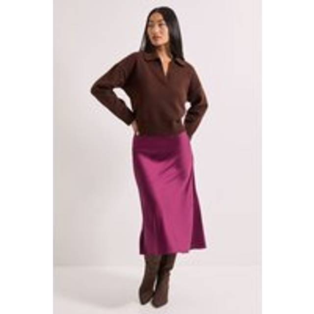 Womens Petite Satin Bias Cut Skirt - Plum - 14